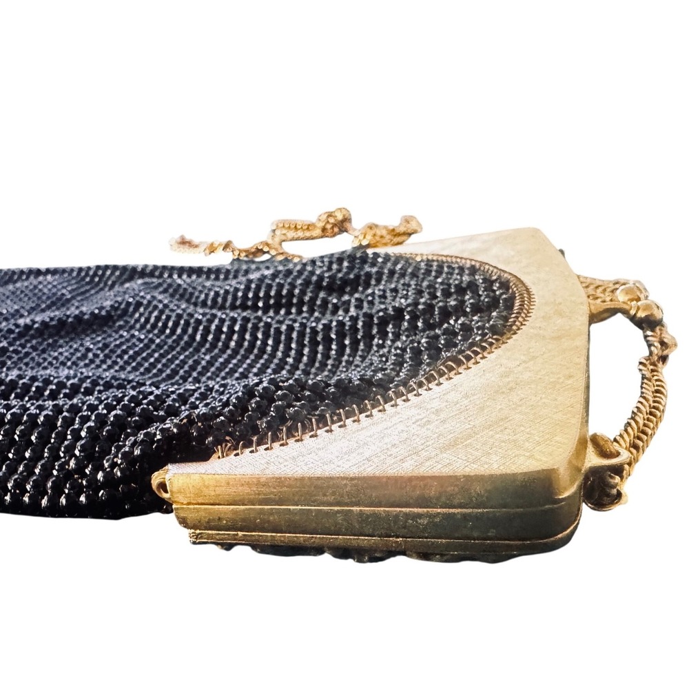 Whiting & Davis Black Mesh Evening Bag Gold Tone‎ Goddess Frame Vintage USA 8x5" - Picture 4 of 10